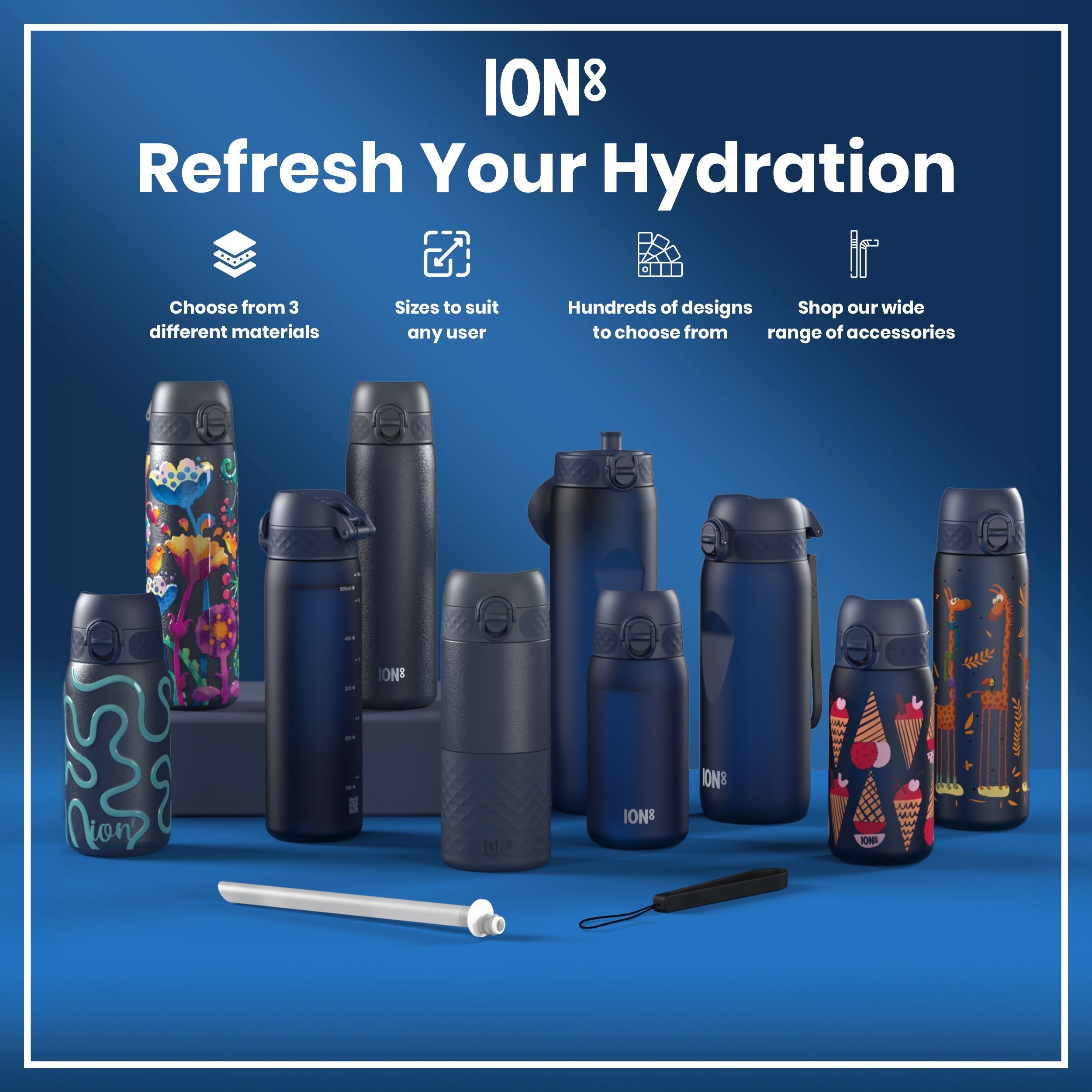 Leak Proof 1 Litre Water Bottle, Stainless Steel, Ash Navy, 1L