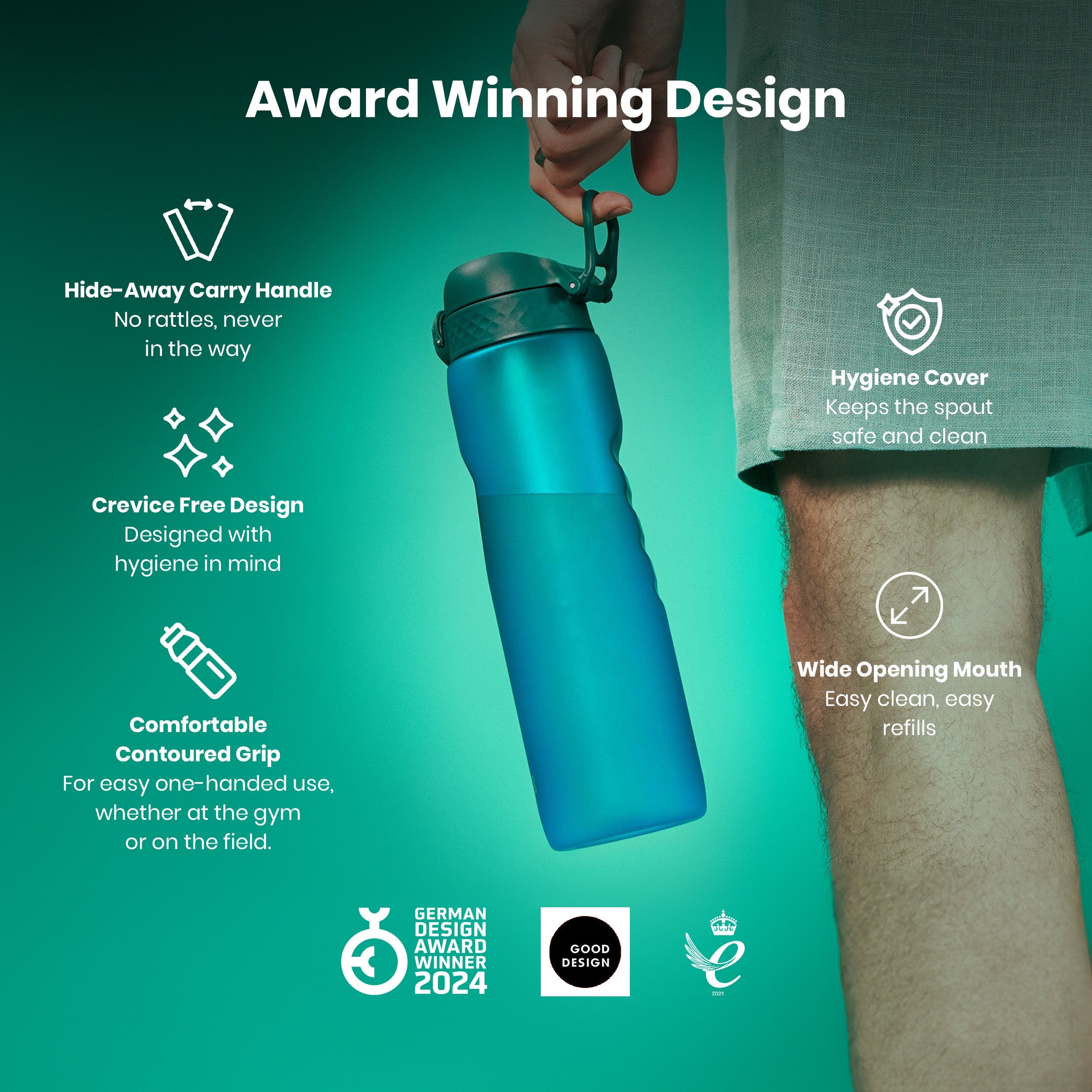 Leak Proof 1 litre Water Bottle, Recyclon, Aqua, 1L