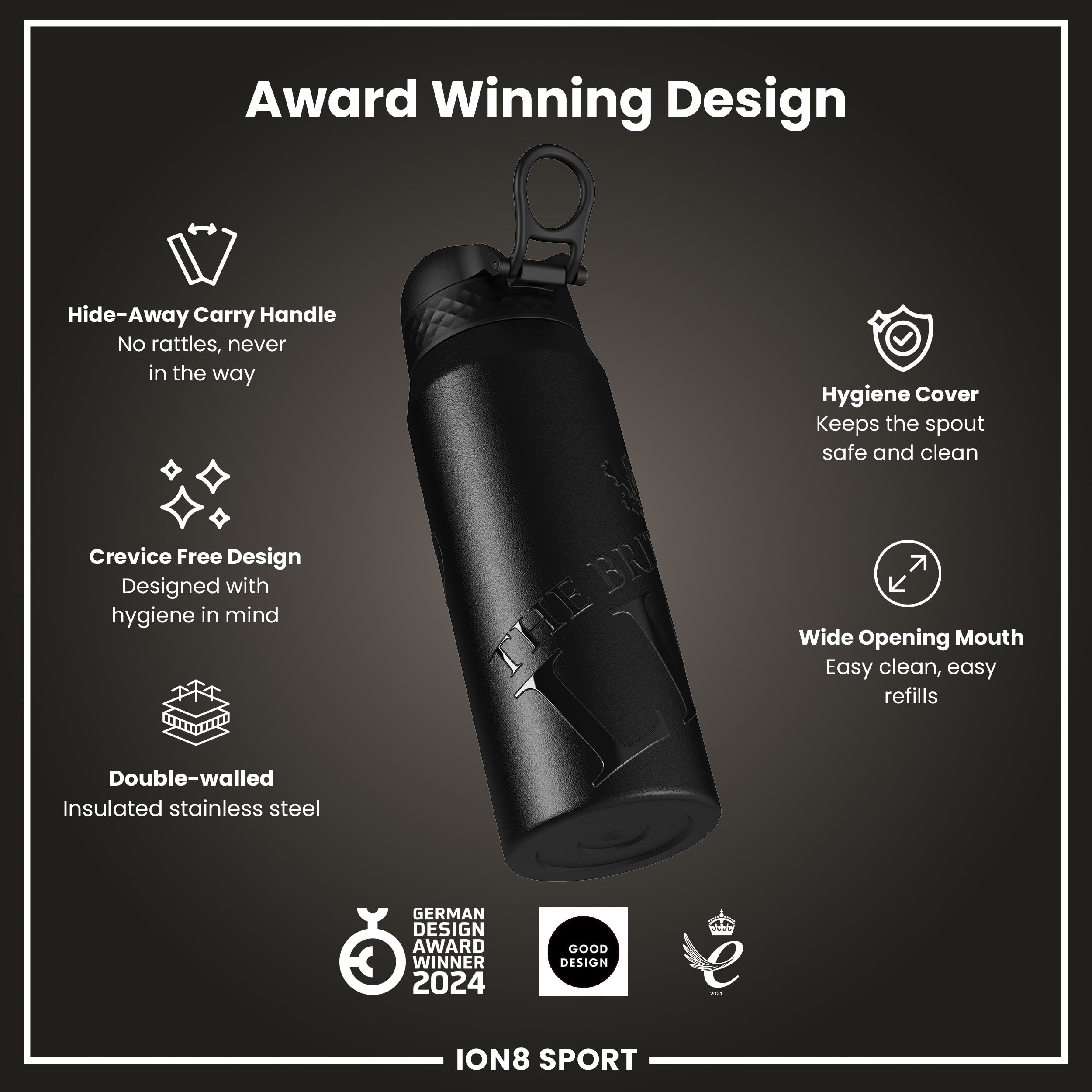 Lions X ION8 Insulated Steel Water Bottle, British & Irish Lions, Lions, 750ml (24oz)