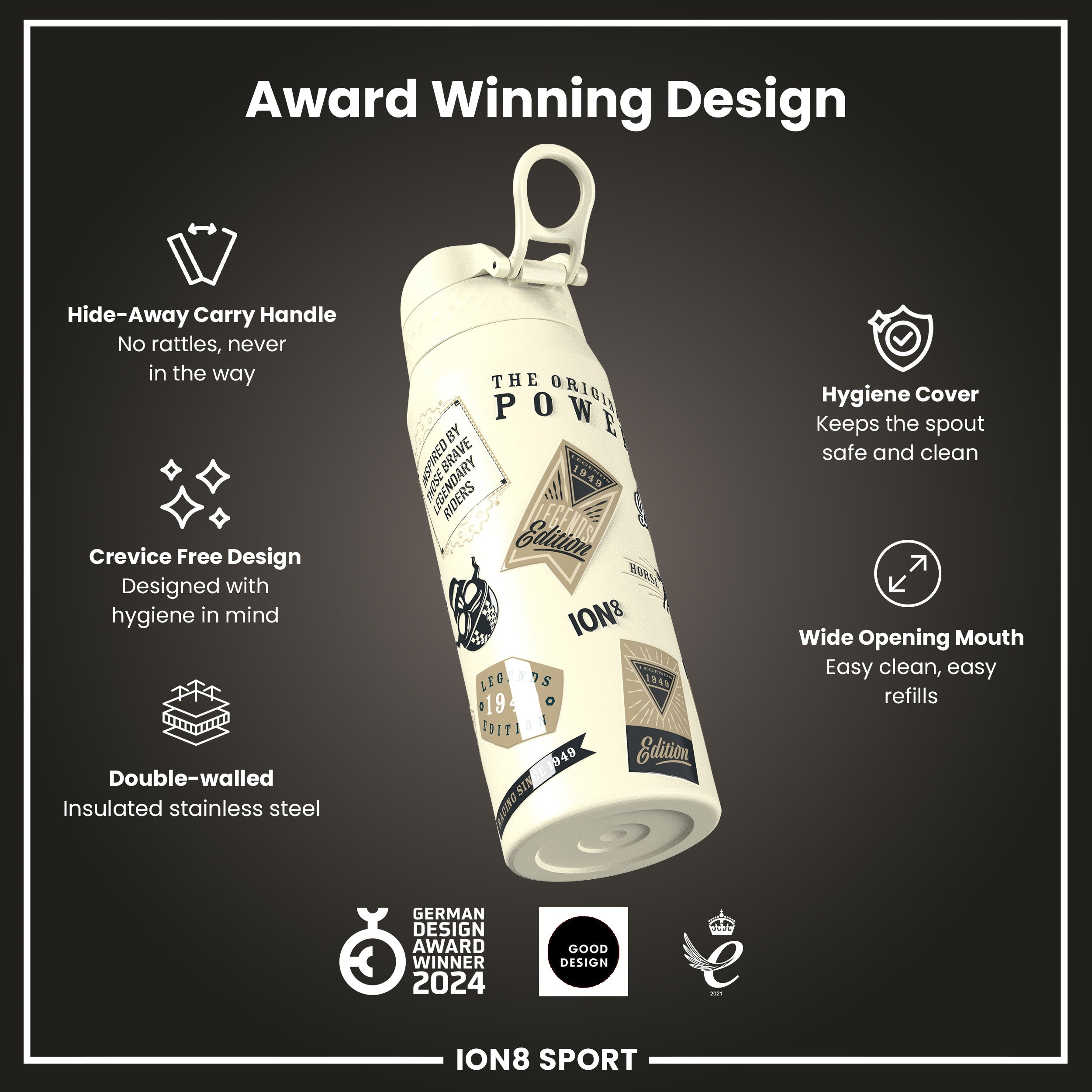 MotoGP x ION8 Insulated Steel Water Bottle, MotoGP Classic Legends, 750ml (24oz)