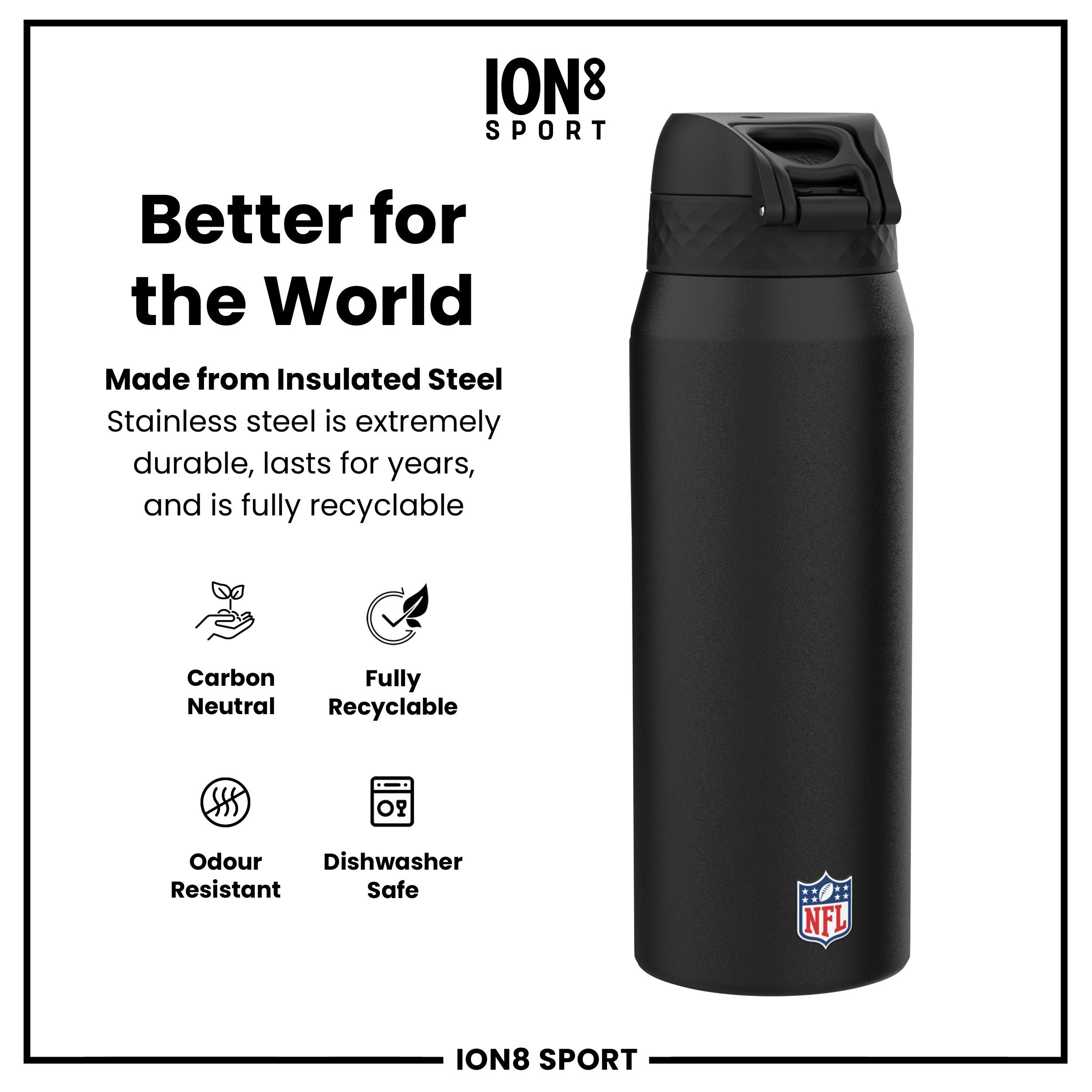 NFL x ION8 Insulated Steel Water Bottle, NFL Falcons, 750ml (24oz)