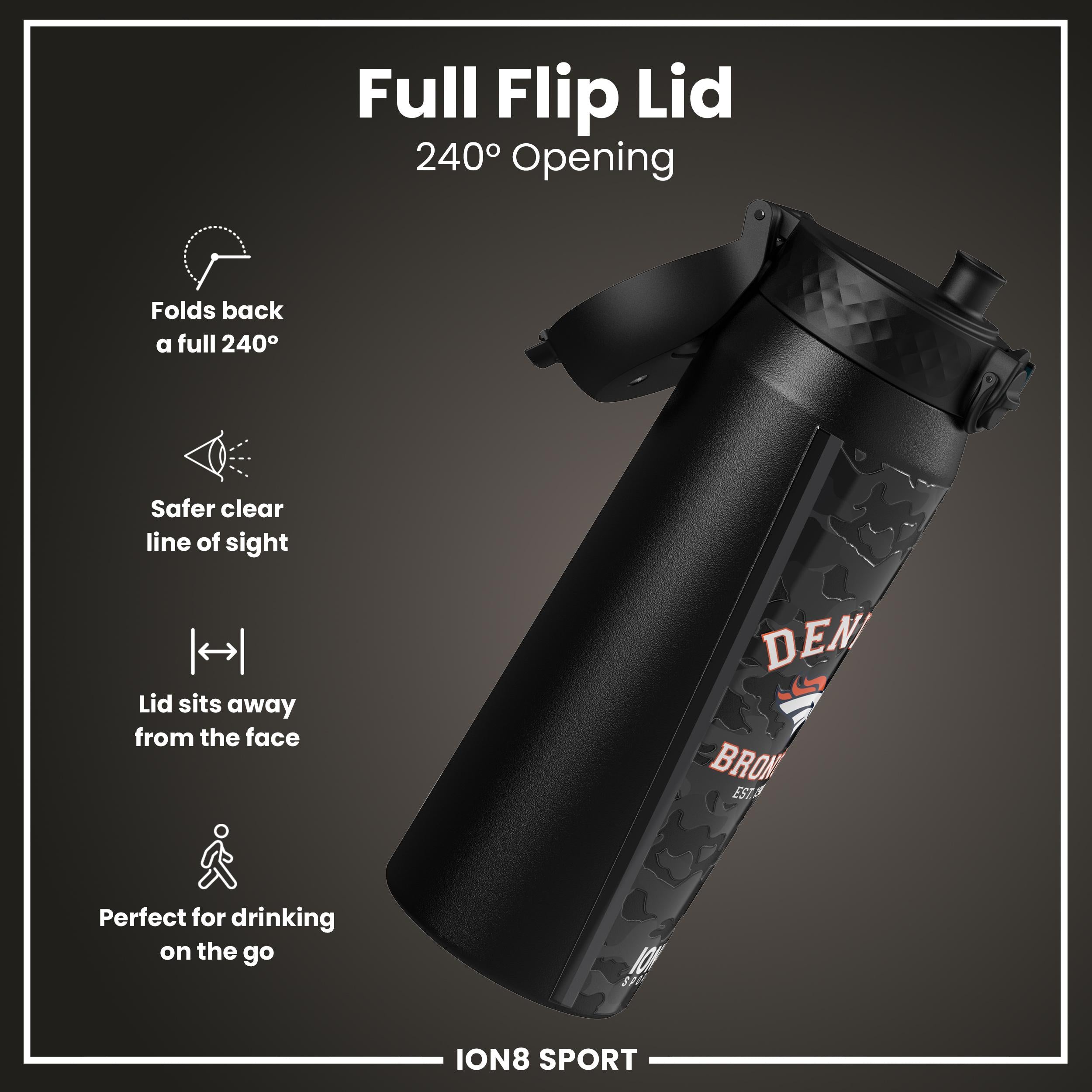 NFL x ION8 Insulated Steel Water Bottle, NFL Broncos, 750ml (24oz)