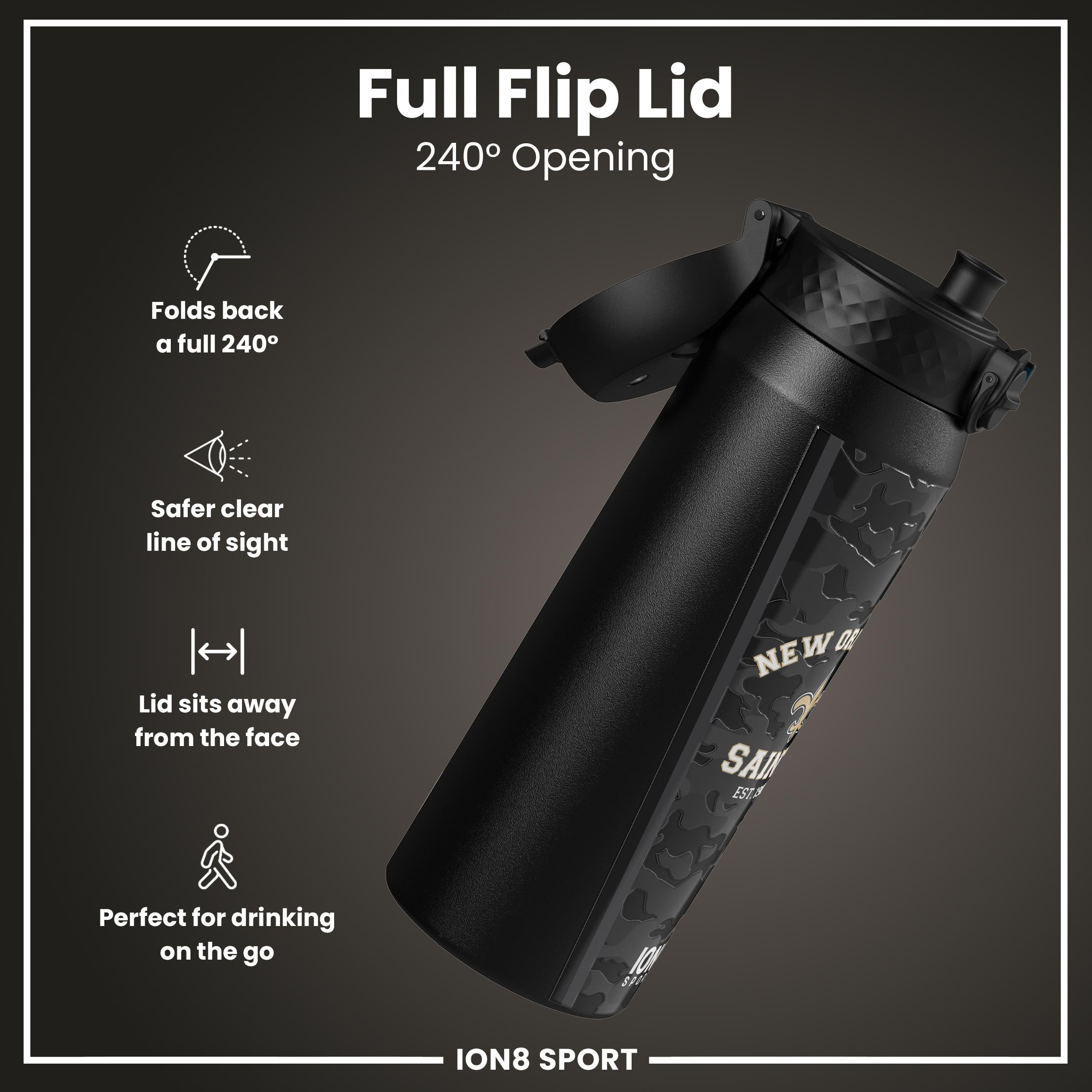NFL x ION8 Insulated Steel Water Bottle, NFL Saints, 750ml (24oz)